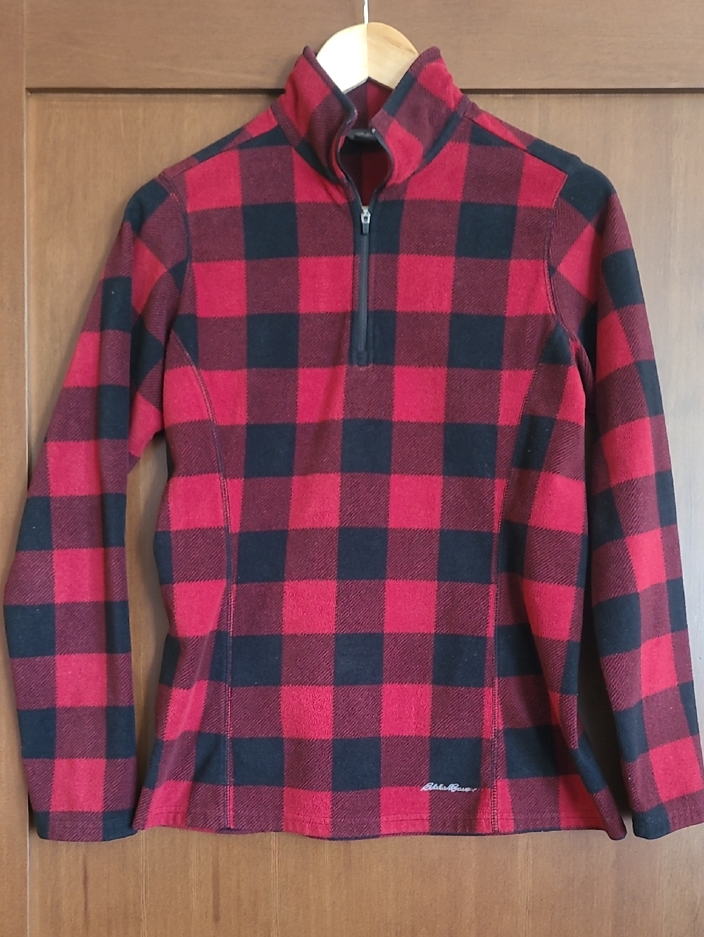 Eddie Bauer Red and Black Buffalo Plaid Fleece Quarter-Zip